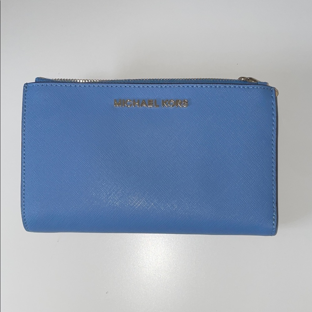 Michael Kors Sky Blue Wallet with Gold Accents